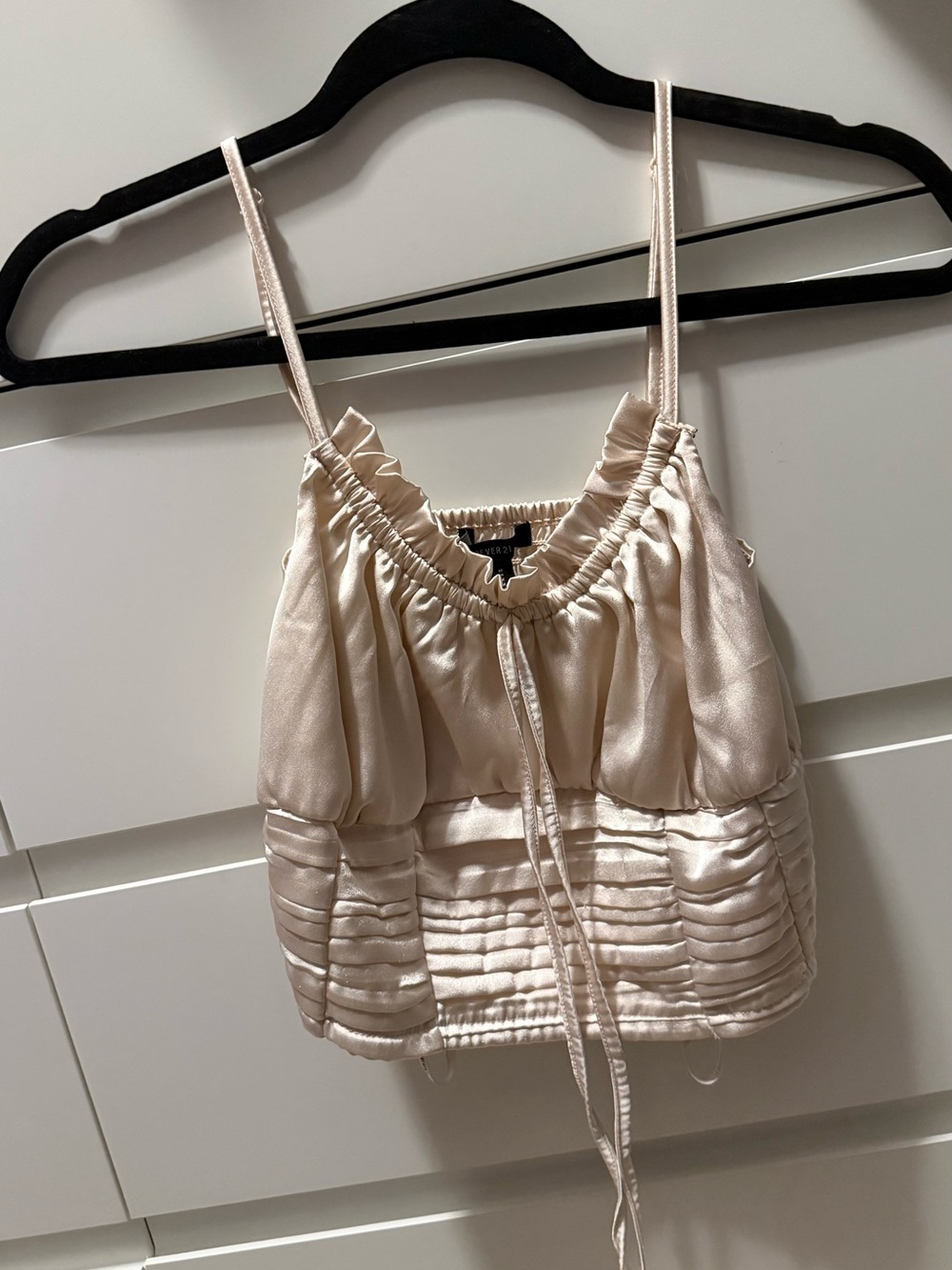 Forever 21 Champagne Satin Ruched Corset Cami Top Medium